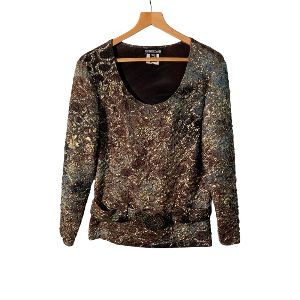 Frank Lyman Design Brown and Gold Textured Top